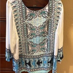 Rose & Olive Blue and White Paisley Blouse